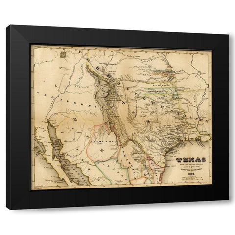 Texas 1846 Black Modern Wood Framed Art Print by Vintage Maps