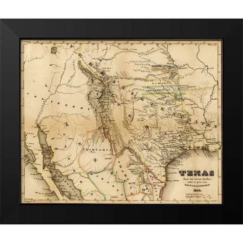 Texas 1846 Black Modern Wood Framed Art Print by Vintage Maps