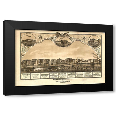 Battle Creek Michigan 1869 Black Modern Wood Framed Art Print with Double Matting by Vintage Maps
