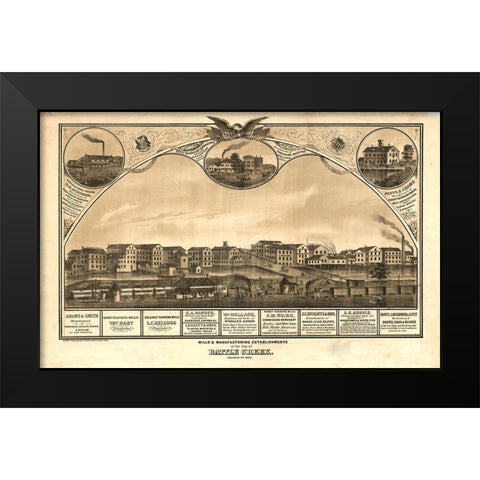 Battle Creek Michigan 1869 Black Modern Wood Framed Art Print by Vintage Maps