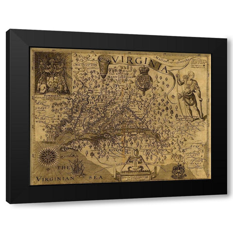 Virginia Discovered and described by john Smith 1606 Black Modern Wood Framed Art Print with Double Matting by Vintage Maps