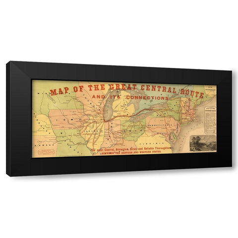 Great Central Route and Connections 1855 Black Modern Wood Framed Art Print with Double Matting by Vintage Maps