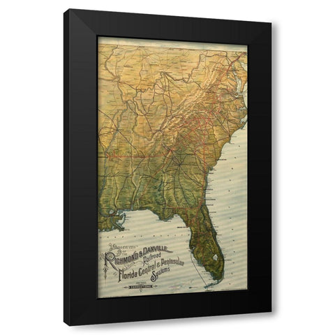 Richmond and Danville 1893 Black Modern Wood Framed Art Print with Double Matting by Vintage Maps
