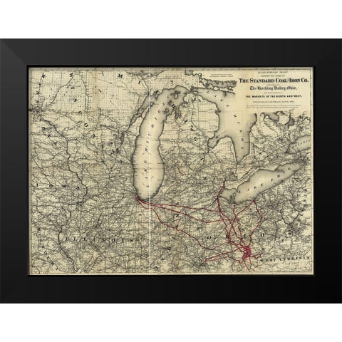 Standard Coal and Iron of Hocking Valley Ohio 1881 Black Modern Wood Framed Art Print by Vintage Maps