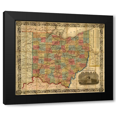Railroad Township Map of the States of Ohio 1854 Black Modern Wood Framed Art Print with Double Matting by Vintage Maps