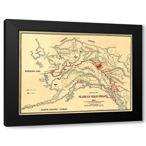 Alaskan Gold Fields 1897 Black Modern Wood Framed Art Print with Double Matting by Vintage Maps