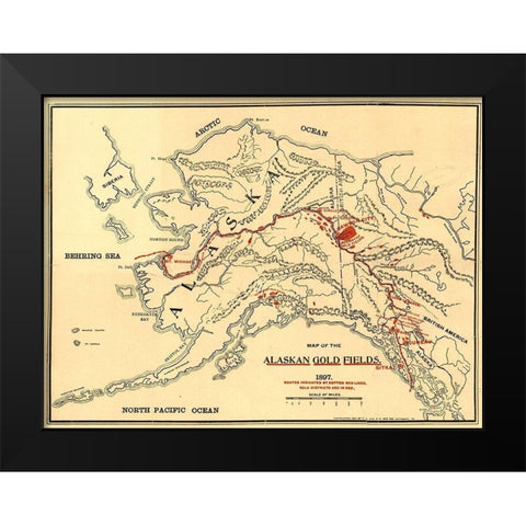 Alaskan Gold Fields 1897 Black Modern Wood Framed Art Print by Vintage Maps