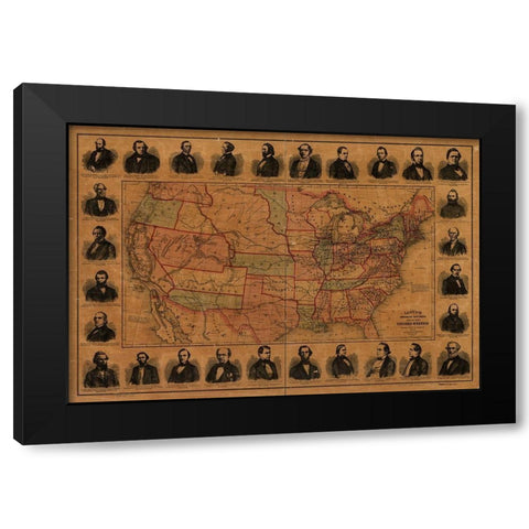 Railroad Barons with US Lines and Proposed Mail Routes Black Modern Wood Framed Art Print with Double Matting by Vintage Maps