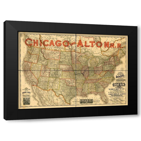 Chicago and Alton Railroad Black Modern Wood Framed Art Print with Double Matting by Vintage Maps
