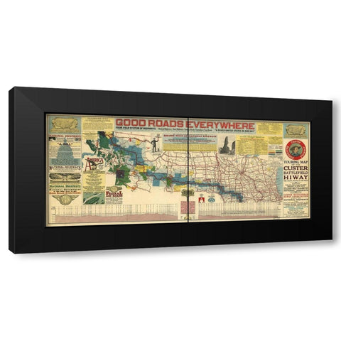 Good Roads Everywhere A Touring Map of the Custer Battlefield Highway 1925 Black Modern Wood Framed Art Print with Double Matting by Vintage Maps
