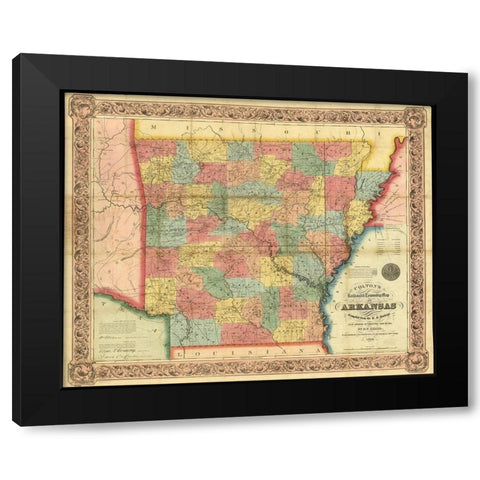 Arkansas 1854 Black Modern Wood Framed Art Print with Double Matting by Vintage Maps