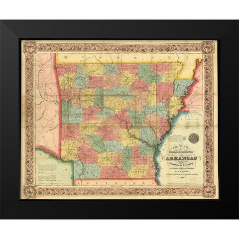 Arkansas 1854 Black Modern Wood Framed Art Print by Vintage Maps