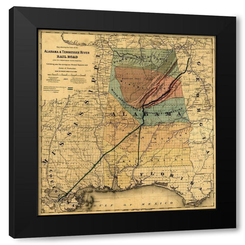 Alabama and Tennessee River Rail Road 1867 Black Modern Wood Framed Art Print with Double Matting by Vintage Maps