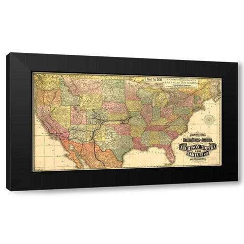 Atchison Topeka and Santa Fe R R 1888 Black Modern Wood Framed Art Print with Double Matting by Vintage Maps