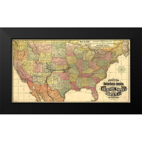 Atchison Topeka and Santa Fe R R 1888 Black Modern Wood Framed Art Print by Vintage Maps