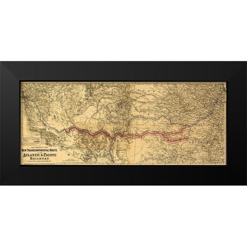 transcontinental route of the Atlantic and Pacific Railroad and its connections Black Modern Wood Framed Art Print by Vintage Maps