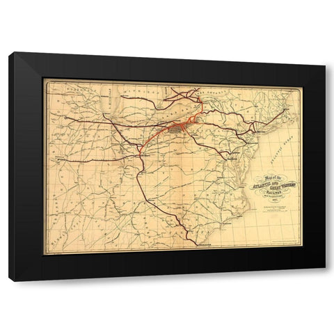 Atlantic and Great Western Railway Black Modern Wood Framed Art Print by Vintage Maps