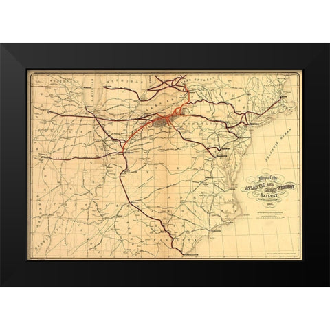 Atlantic and Great Western Railway Black Modern Wood Framed Art Print by Vintage Maps