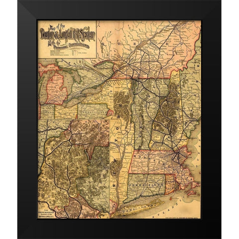 Boston and Lowell R R system 1890 Black Modern Wood Framed Art Print by Vintage Maps