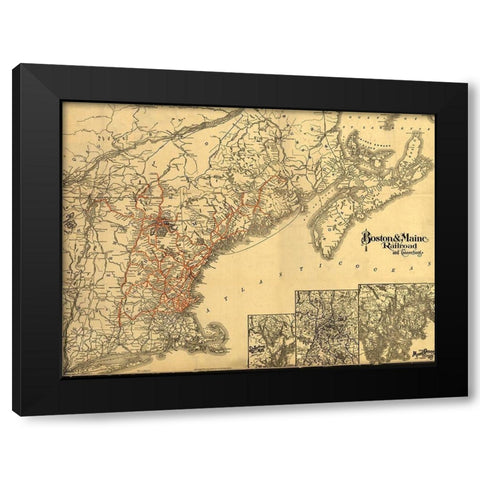 Boston and Maine 1898 Black Modern Wood Framed Art Print with Double Matting by Vintage Maps