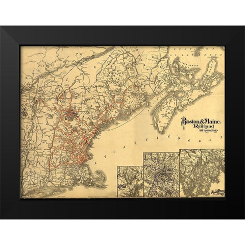 Boston and Maine 1898 Black Modern Wood Framed Art Print by Vintage Maps