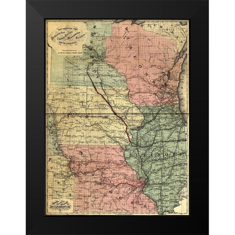 Burlington Cedar Rapids and Minnesota Railway 1868 Black Modern Wood Framed Art Print by Vintage Maps