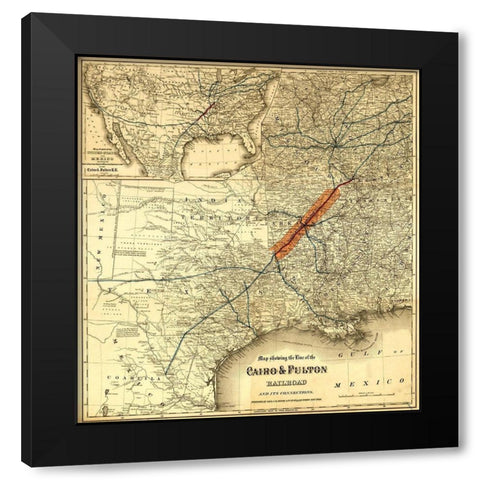 Cairo and Fulton Railroad 1871 Black Modern Wood Framed Art Print with Double Matting by Vintage Maps