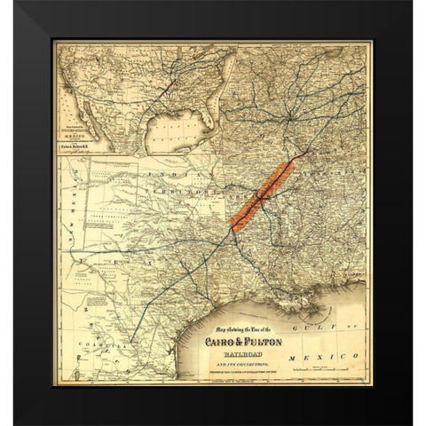 Cairo and Fulton Railroad 1871 Black Modern Wood Framed Art Print by Vintage Maps