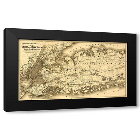 Central Rail Road Extension Company of Long Island 1873 Black Modern Wood Framed Art Print with Double Matting by Vintage Maps