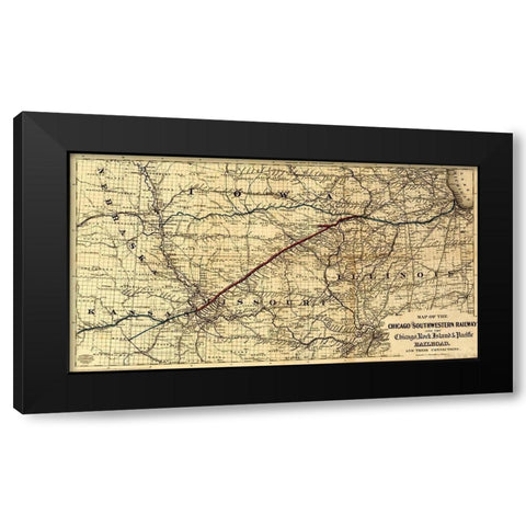 Chicago and Southwestern Railway and the Chicago Rock Island and Pacific Railroad 1869 Black Modern Wood Framed Art Print with Double Matting by Vintage Maps