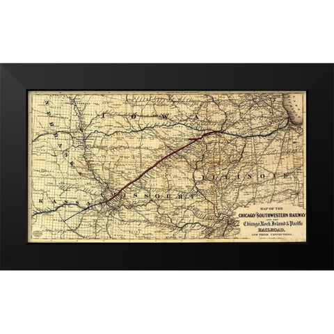 Chicago and Southwestern Railway and the Chicago Rock Island and Pacific Railroad 1869 Black Modern Wood Framed Art Print by Vintage Maps