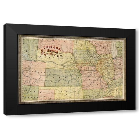 Chicago Burlington and Quincy 1881 Black Modern Wood Framed Art Print with Double Matting by Vintage Maps