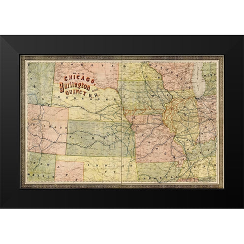 Chicago Burlington and Quincy 1881 Black Modern Wood Framed Art Print by Vintage Maps