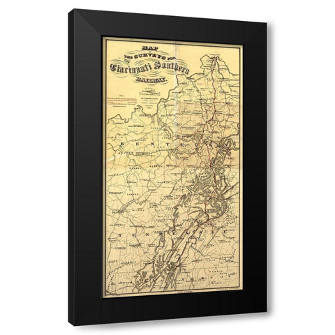 Cincinnati Southern 1873 Black Modern Wood Framed Art Print by Vintage Maps