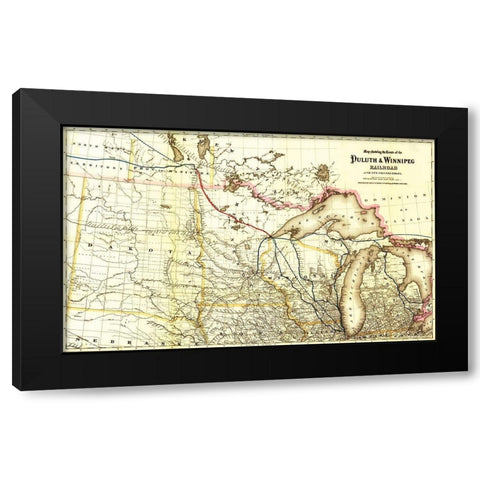 Duluth and Winnipeg Railroad 1881 Black Modern Wood Framed Art Print with Double Matting by Vintage Maps