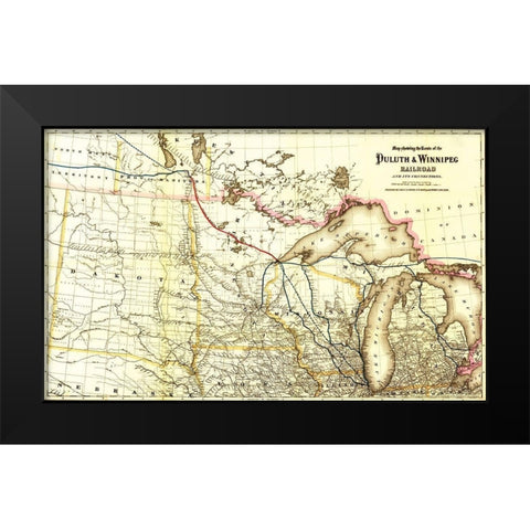 Duluth and Winnipeg Railroad 1881 Black Modern Wood Framed Art Print by Vintage Maps