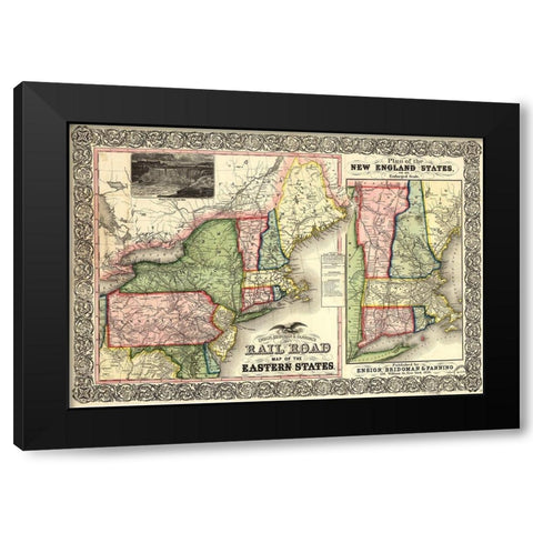 Road Map of the Eastern States 1856 Black Modern Wood Framed Art Print with Double Matting by Vintage Maps