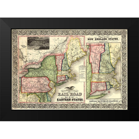 Road Map of the Eastern States 1856 Black Modern Wood Framed Art Print by Vintage Maps