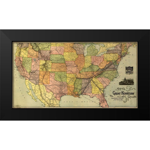 Great Kennesaw Route 1890 Black Modern Wood Framed Art Print by Vintage Maps