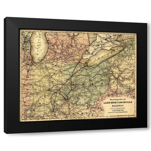 Lake Erie and Louisville Railway Black Modern Wood Framed Art Print with Double Matting by Vintage Maps