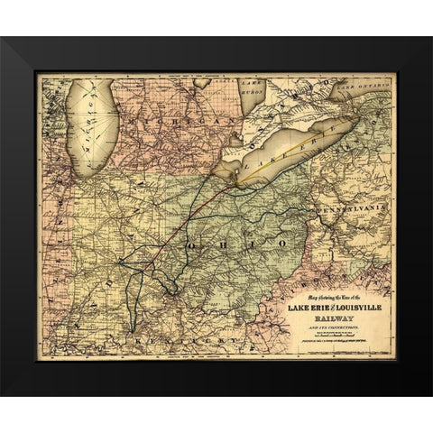 Lake Erie and Louisville Railway Black Modern Wood Framed Art Print by Vintage Maps
