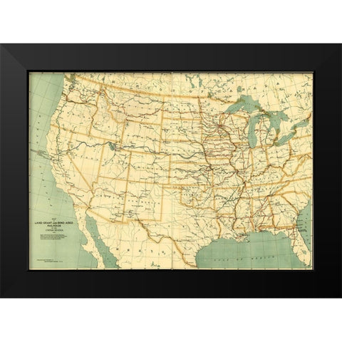 land grant and bond aided railroads of the United States 1892 Black Modern Wood Framed Art Print by Vintage Maps