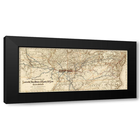 Louisville New Albany and St Louis Air Line Railroad 1872 Black Modern Wood Framed Art Print with Double Matting by Vintage Maps
