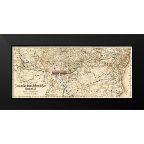 Louisville New Albany and St Louis Air Line Railroad 1872 Black Modern Wood Framed Art Print by Vintage Maps