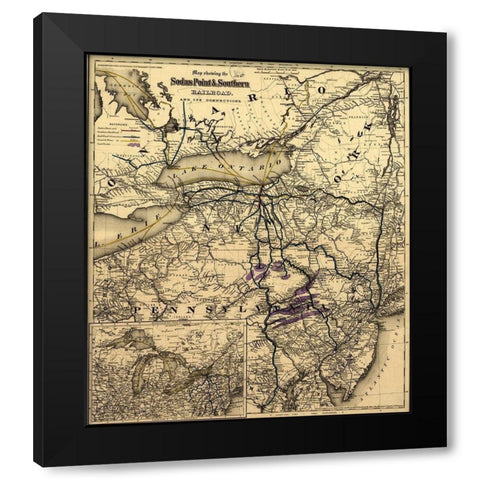 Sodus Point and Southern 1872 Black Modern Wood Framed Art Print by Vintage Maps