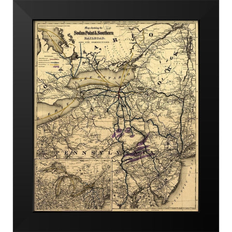 Sodus Point and Southern 1872 Black Modern Wood Framed Art Print by Vintage Maps