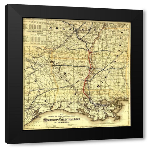 Mississippi Valley Railroad of Louisiana 1872 Black Modern Wood Framed Art Print with Double Matting by Vintage Maps