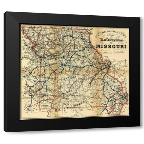 Missouri 1887 Black Modern Wood Framed Art Print with Double Matting by Vintage Maps