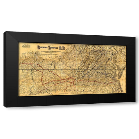 Richmond and Louisville Rail Road 1882 Black Modern Wood Framed Art Print with Double Matting by Vintage Maps