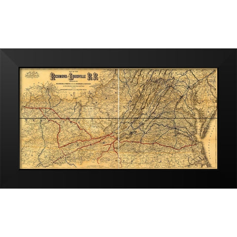 Richmond and Louisville Rail Road 1882 Black Modern Wood Framed Art Print by Vintage Maps